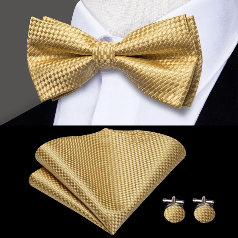Dubulle Gold Suspenders for Men and Gold Bow Tie Pocket Square Set - Image 3